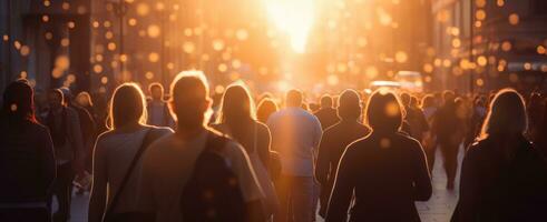 A group of people walking in a city evening photo