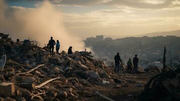 Building rubble in a city photo