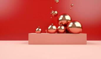 Christmas red background with golden balls photo