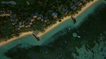 Aerial shot of island oceanfront with villas, Mauritius video