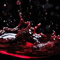 Macro red wine on black background abstract splashing. AI Generative photo