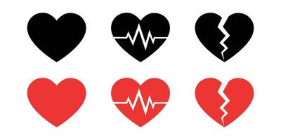 Heart vector icons. Set of heartbeat, broken heart, and Normal heart symbol icon collection.