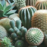closeup various cactus plants in garden. AI Generative photo