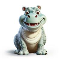 3d cartoon cute hippo ai photo