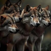 Wolf pack in natural environment. AI Generative photo