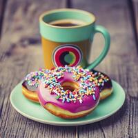 Colorful donuts and coffee. AI Generative photo