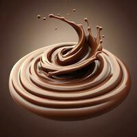 3d Leche chocolate onda torbellino chapoteo aislado en marrón antecedentes. ai generativo foto