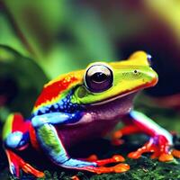 View of brightly colored frog in nature. AI Generative photo
