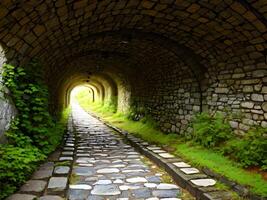 túnel con antiguo Roca y verde musgo foto