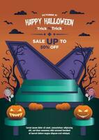 Poster Template  Happy Halloween Sale Podium Display vector