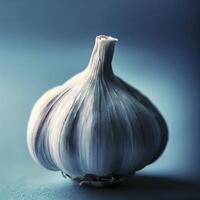 Garlic on the blue background. AI Generative photo