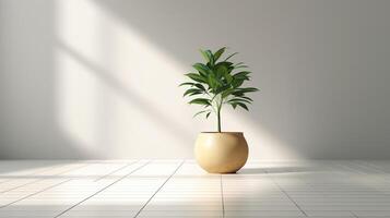 a potted plant sitting on top of a tiled floor photo