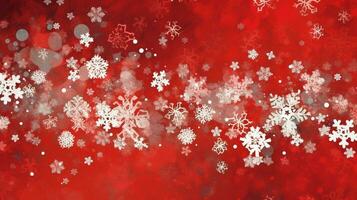 AI Generative red winter christmas background with snowflakes photo