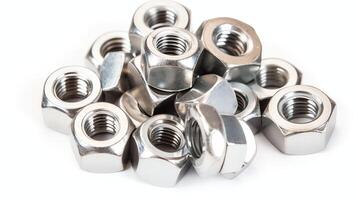 a bunch of Steel Hex nuts on a white background photo