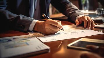 a business person writing on a piece of paper photo