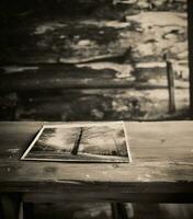 ai generativo antiguo foto marco en el de madera mesa