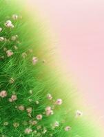 AI Generative Background from tender soft pink beautiful flowers in green grass floral sunny natural vintage hipster image photo