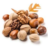 a bunch of nuts on a white background photo