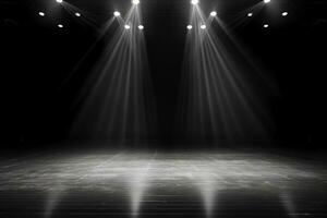 AI Generative spotlight background spot lights on empty theatre stage or disco scene concert blank design template photo