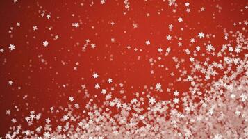 AI Generative red christmas background with white snowflakes sparkles and empty space for text photo