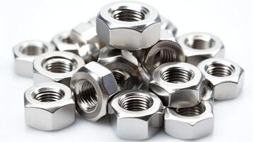 a bunch of Steel Hex nuts on a white background photo