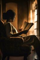 AI Generative a silhouette of a person reading a book photo