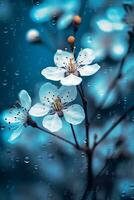 AI Generative Beautiful white flowers with blue backgrounds photo