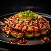 a Okonomiyaki with blur background AI Generative photo