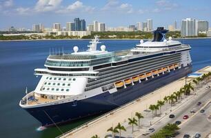 Cruise ship Celebrity Infinity docked in Port Everglades, Ft Lauderdale, Florida. Generative AI photo