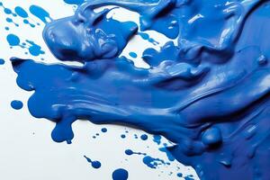 Close up of blue paint shapes on white background with copy space. AI Generative photo