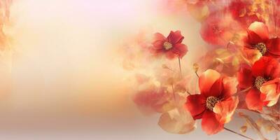 AI Generative Background from tender soft red beautiful flowers floral magic shiny background photo