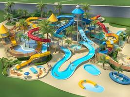 3d rendering of a swimming pool in the water park photo