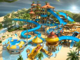 3d rendering of a swimming pool in the water park photo