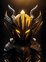 golden metal helmet on black background 3d render photo