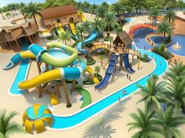 3d rendering of a swimming pool in the water park photo