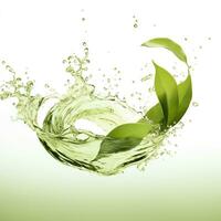 Green herbal tea wave splash with leaves flow. AI Generated photo