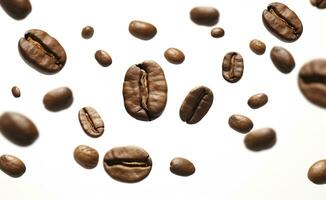 Coffee Bean flying on white background, 3d illustration. Generative AI photo