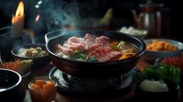 a Shabu Shabu with blur background AI Generative photo