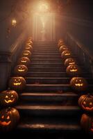 AI Generative halloween jack in the box pumpkins on steps photo