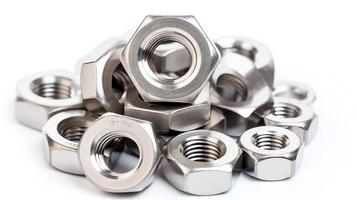 a bunch of Steel Hex nuts on a white background photo