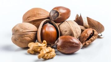 a bunch of nuts on a white background photo