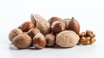 a bunch of nuts on a white background photo