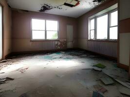 interior of abandoned building with a window photo