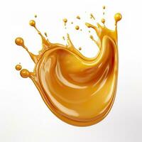 Caramel sauce, Liquid syrup splash, sugar candy caramel or melted toffee, 3d. Generative AI photo