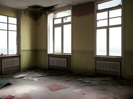 interior of abandoned building with a window photo