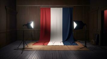 AI Generative French Republic flag on the wall in empty room studio background photo