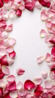 AI Generative Rose petals corner frame isolated on white photo