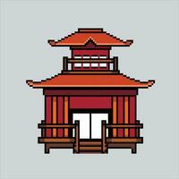 píxel Arte ilustración japonés templo. pixelado templo. japonés templo edificio icono pixelado para el píxel Arte juego y icono para sitio web y vídeo juego. antiguo colegio retro vector