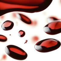 closeup drops of red blood isolated on white, abstract background. AI Generative photo