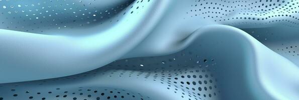 Breathable fabric dry light blue soft mesh holes floating light blue background. Generative AI photo